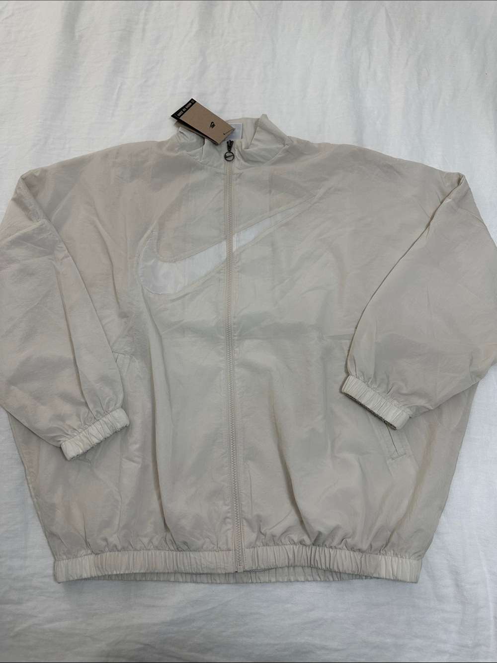 Nike Beige Full-Zip Windbreaker with Large Swoosh